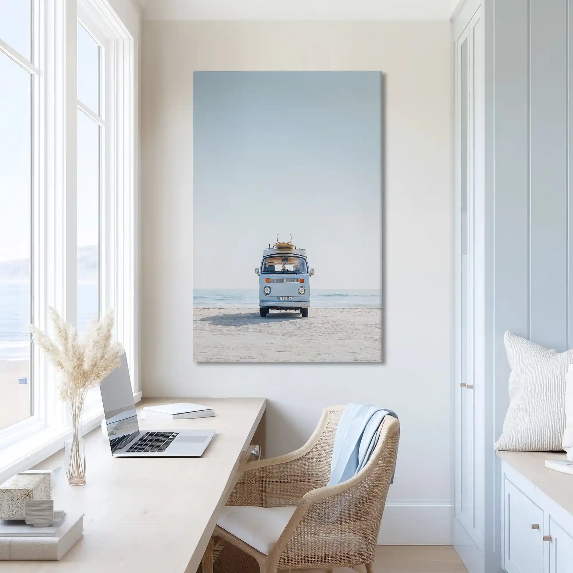 Charming retro van painting with soft tones for contemporary coastal homes