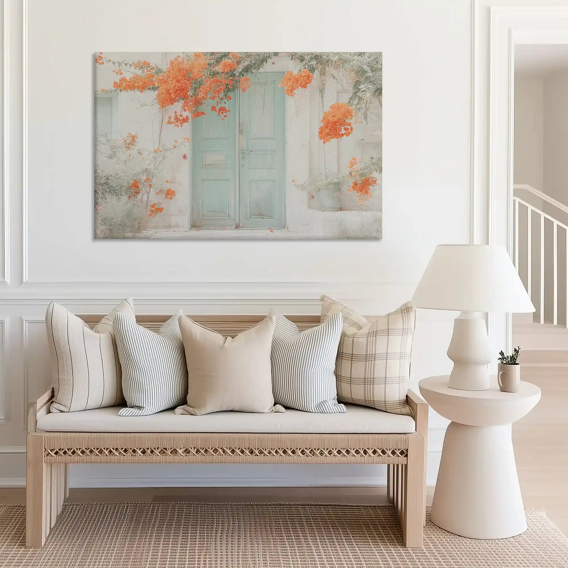 Large rustic door canvas art perfect for above sofa placement in modern farmhouse interiors