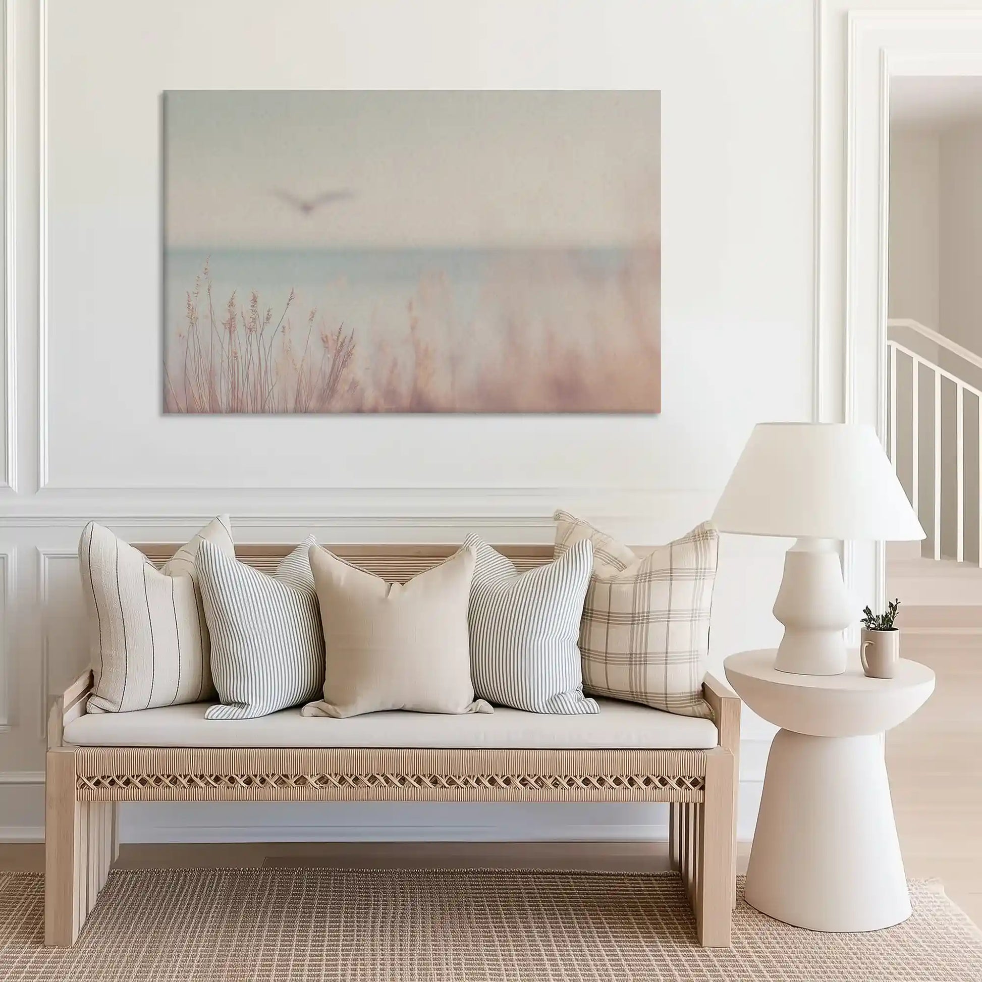 Large seagrass and ocean canvas art perfect for bedroom above bed placement