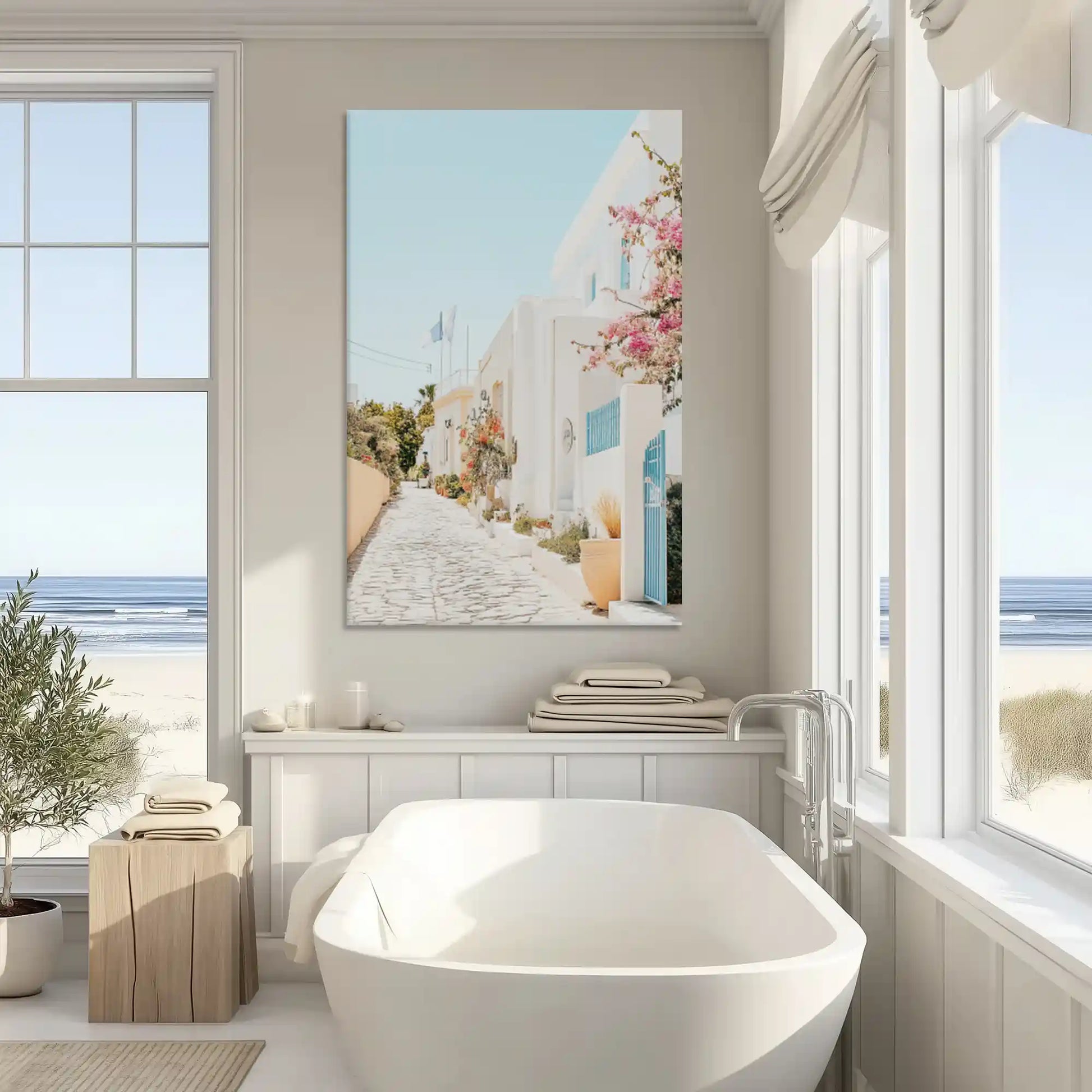 Romantic street painting with florals enriching modern wall decor style