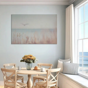 Oversized dune grass canvas wall art enhancing bright contemporary sofa backdrop