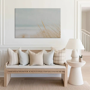 Large coastal horizon canvas print perfect for above sofa placement in bright spaces