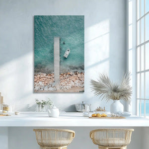 Aerial dock wall decor with turquoise sea, ideal for creating fresh coastal inspired atmosphere