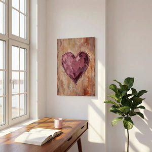 Impressionist canvas artwork depicting a centralized heart in warm, earthy tones with bold, textured acrylic strokes