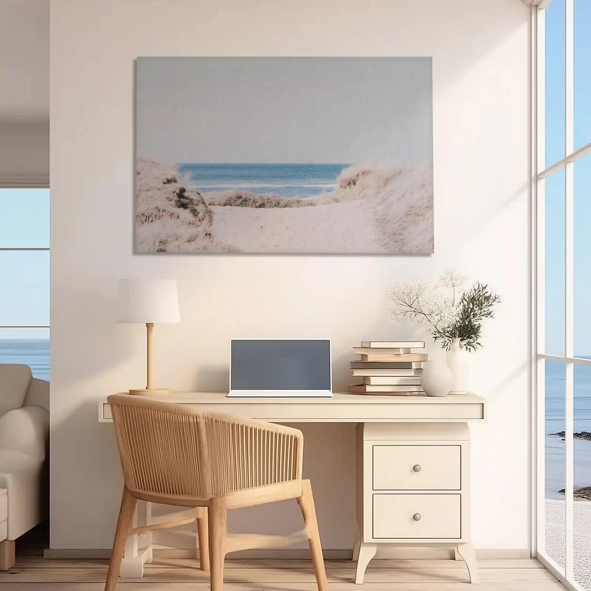 Oversized seaside dunes canvas print styled as modern wall decor for homes