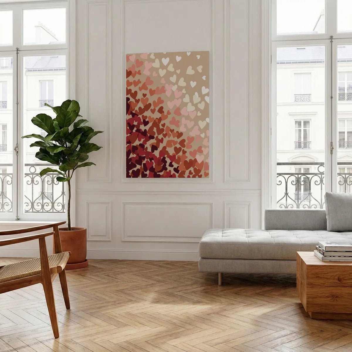 Decorative canvas print with a romantic heart design, ideal for bedroom or living room wall display