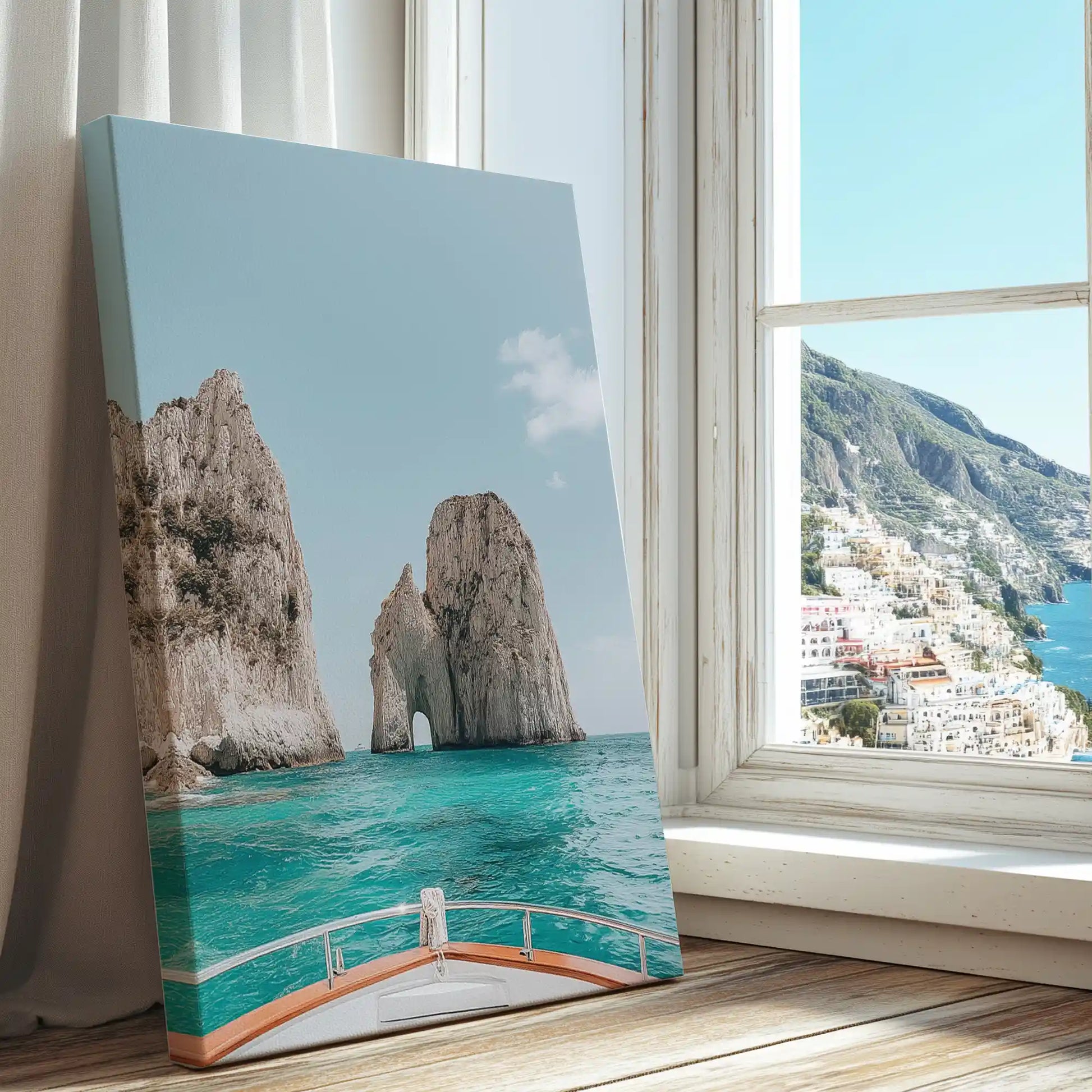 Dramatic cliffs and sea captured in a canvas print with modern coastal style
