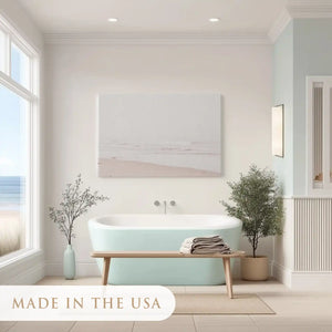 Peaceful pastel ocean painting adding calm coastal charm to contemporary interiors