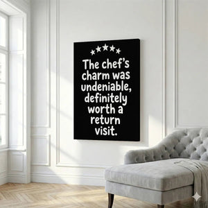 Typography canvas wall decor with five white stars above a stacked quote, set against a monochrome black background.