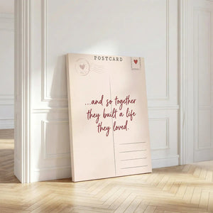 Modern canvas art combining flat rendering and smooth lines to depict a sentimental Valentine’s Day postcard theme.