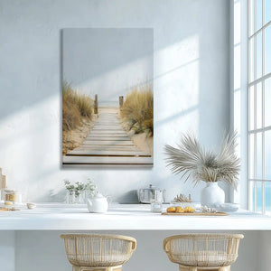 Tranquil sandy path canvas art complementing airy neutral interiors