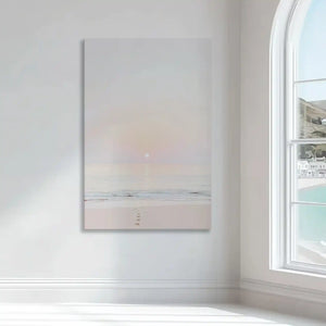 Blush and beige seascape wall decor bringing serene elegance to bright modern interiors