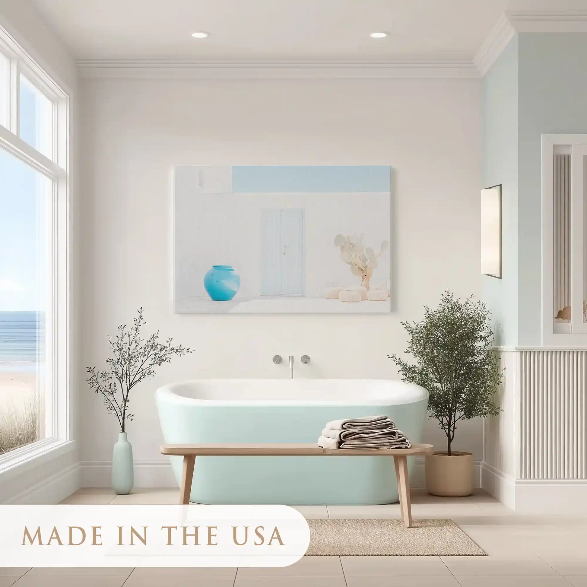 Tranquil seaside pottery painting adding Mediterranean charm to contemporary interiors