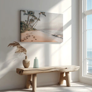 Large sandy beach canvas print perfect for above sofa placement in airy spaces