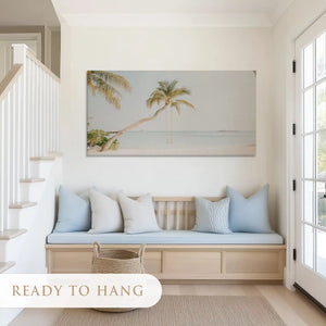 Calm seaside swing canvas art with muted tones for airy and coastal living rooms