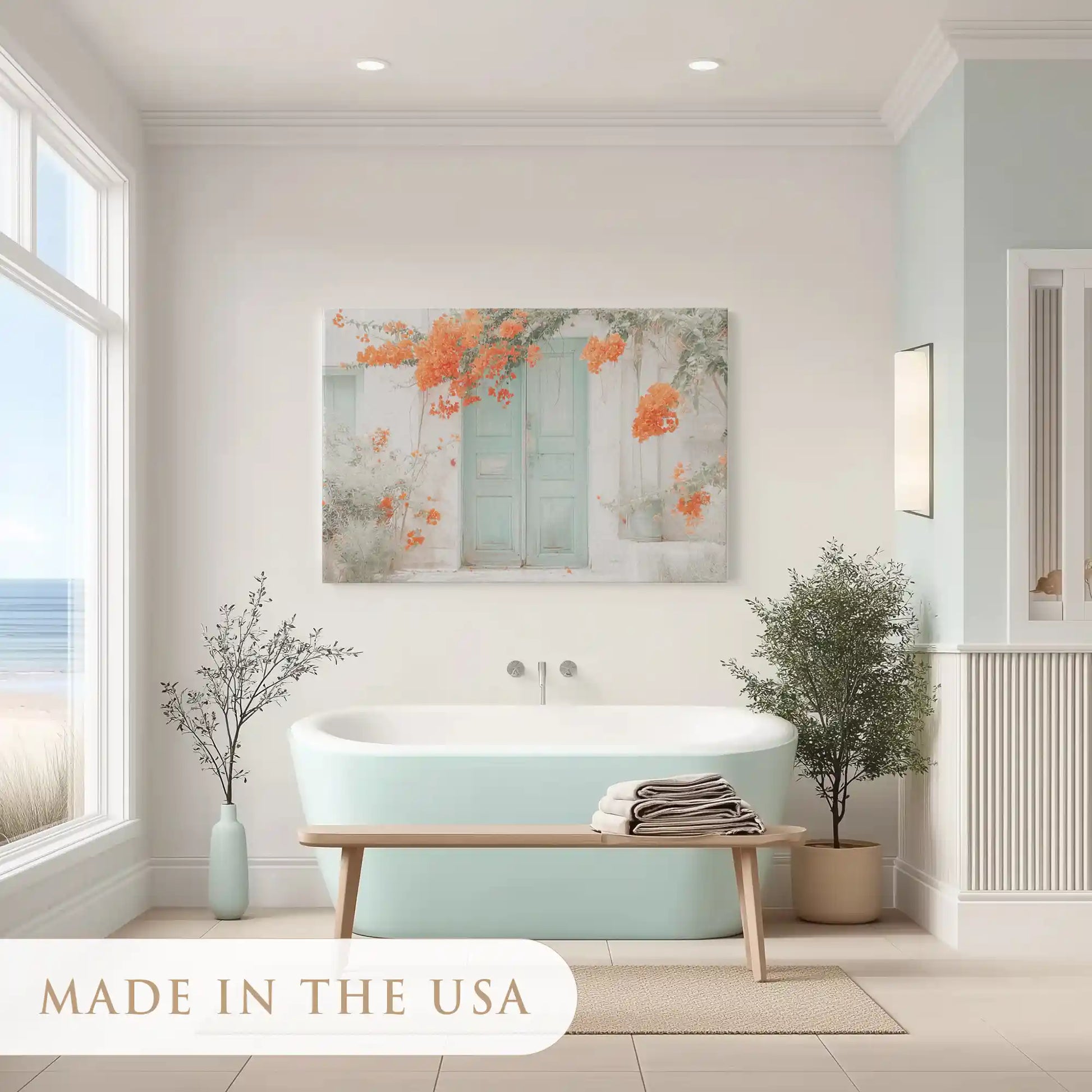 Warm floral doorway painting enhancing modern rustic wall decor with romantic elegance