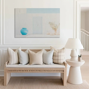 Large Mediterranean home canvas print perfect for above sofa placement in bright rooms