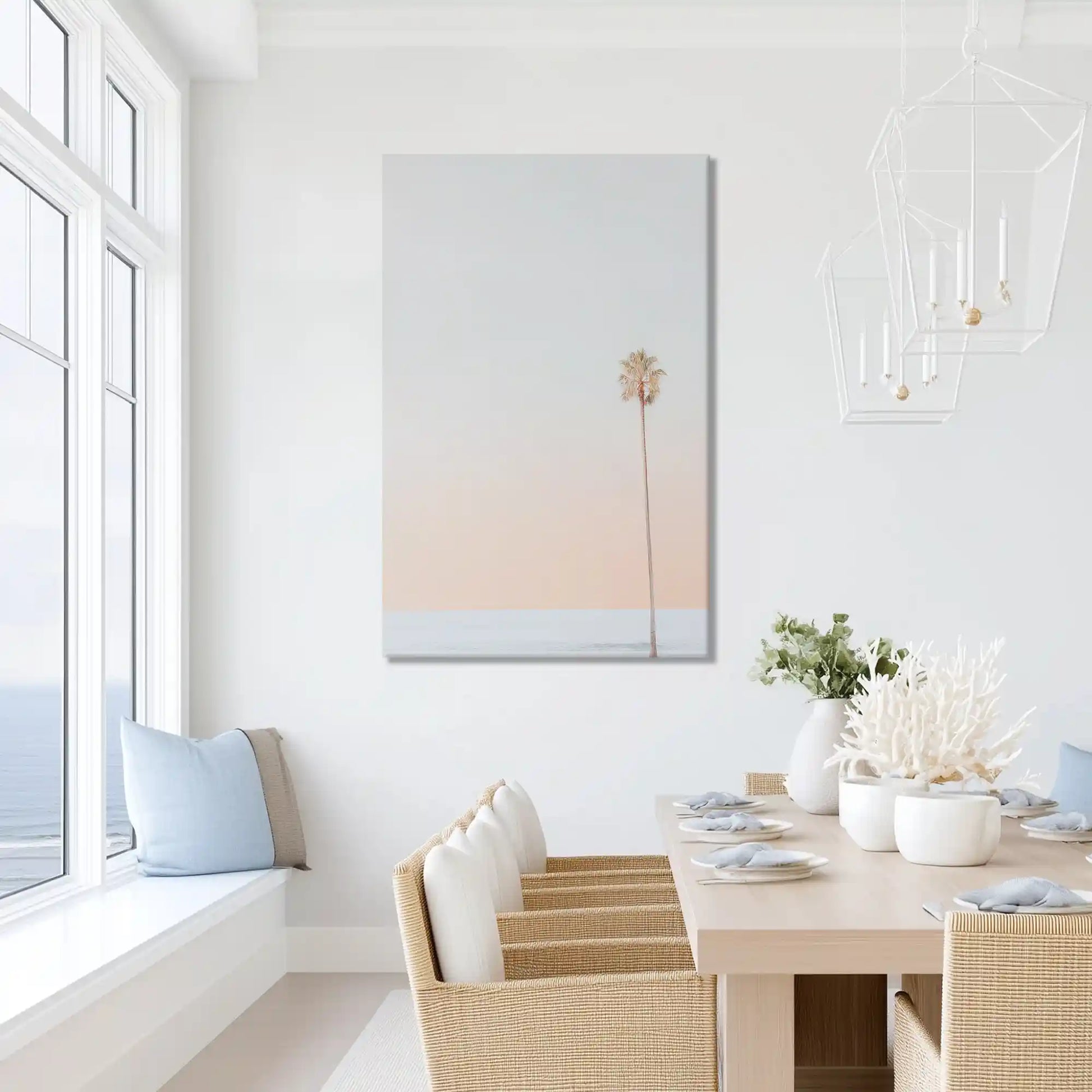 Peaceful palm silhouette painting with pastel backdrop, ideal for bedroom or dining room design