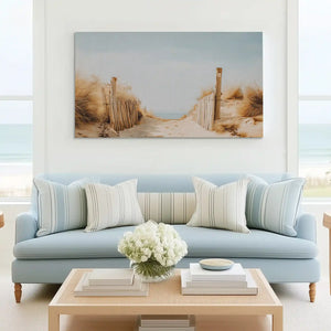 Neutral beach entry canvas wall art complementing Scandinavian-inspired décor