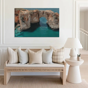Extra large seaside cliff canvas art perfect for above sofa placement in airy coastal interiors