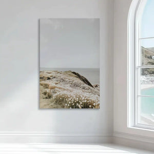 Soft beige wildflower field wall art bringing serene seaside calm