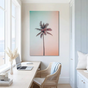 Extra large pastel palm tree canvas wall art showcasing tropical serenity for bright interiors