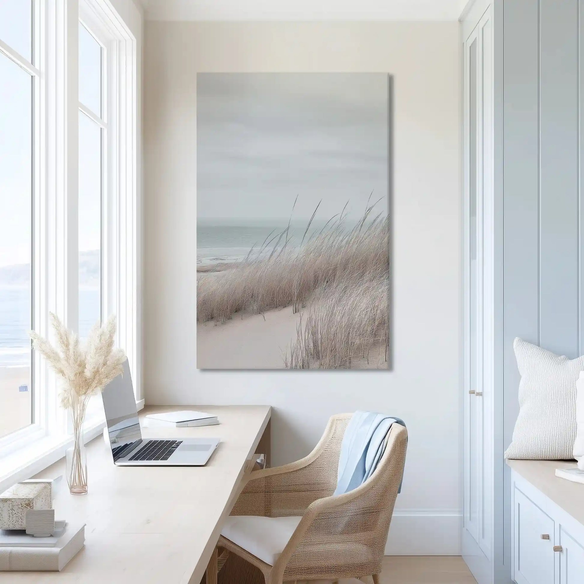 Muted coastal seagrass canvas print adding depth to modern spaces