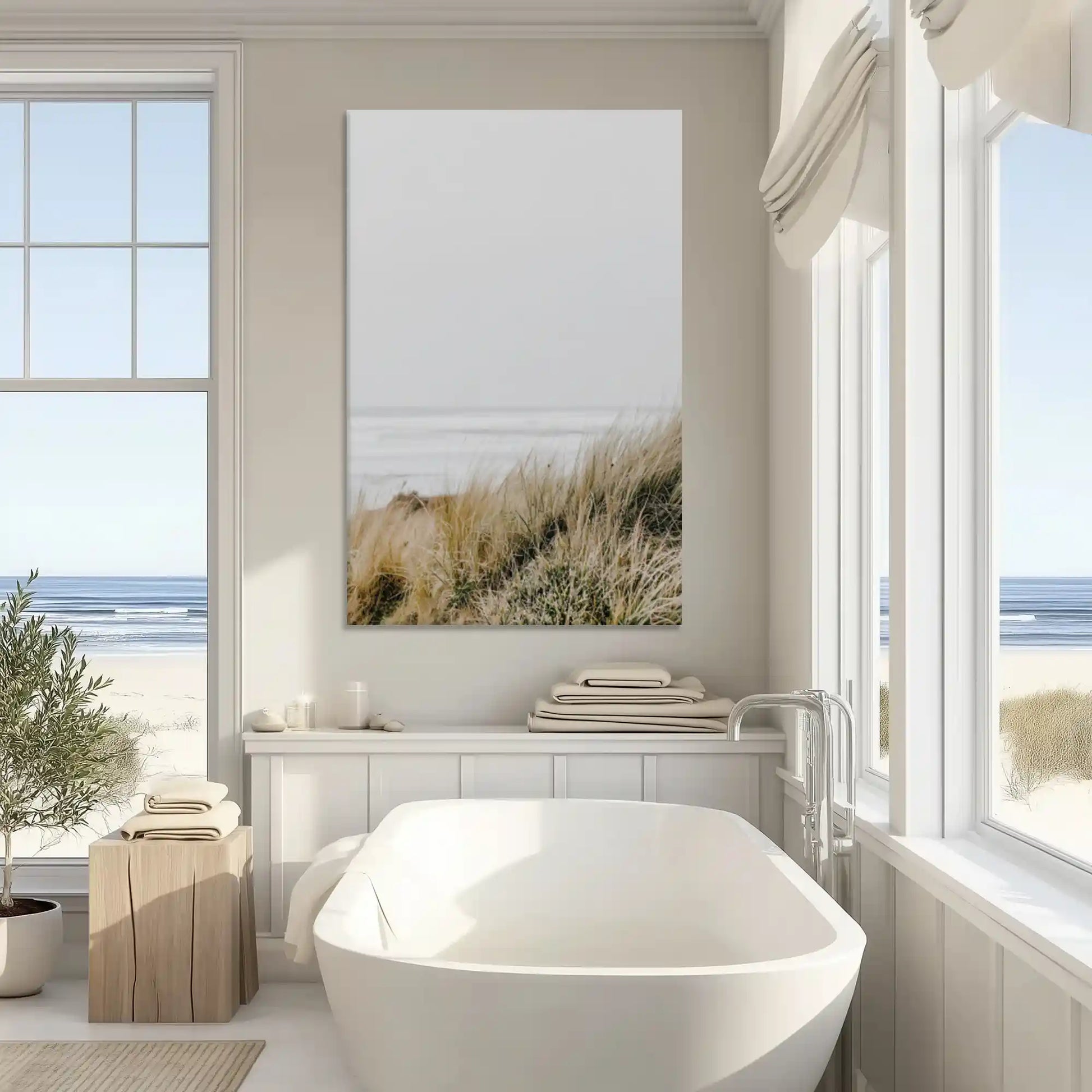 Serene coastal grass painting enriching modern wall decor settings