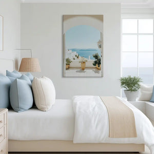 Tranquil archway and sea canvas art complementing Mediterranean-inspired home decor