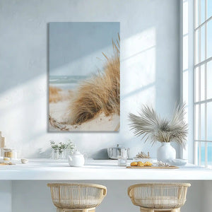 Sandy dune wall decor enhancing dining room with coastal elegance
