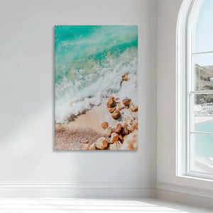 Blush and beige seascape wall decor bringing serene elegance to bright modern interiors