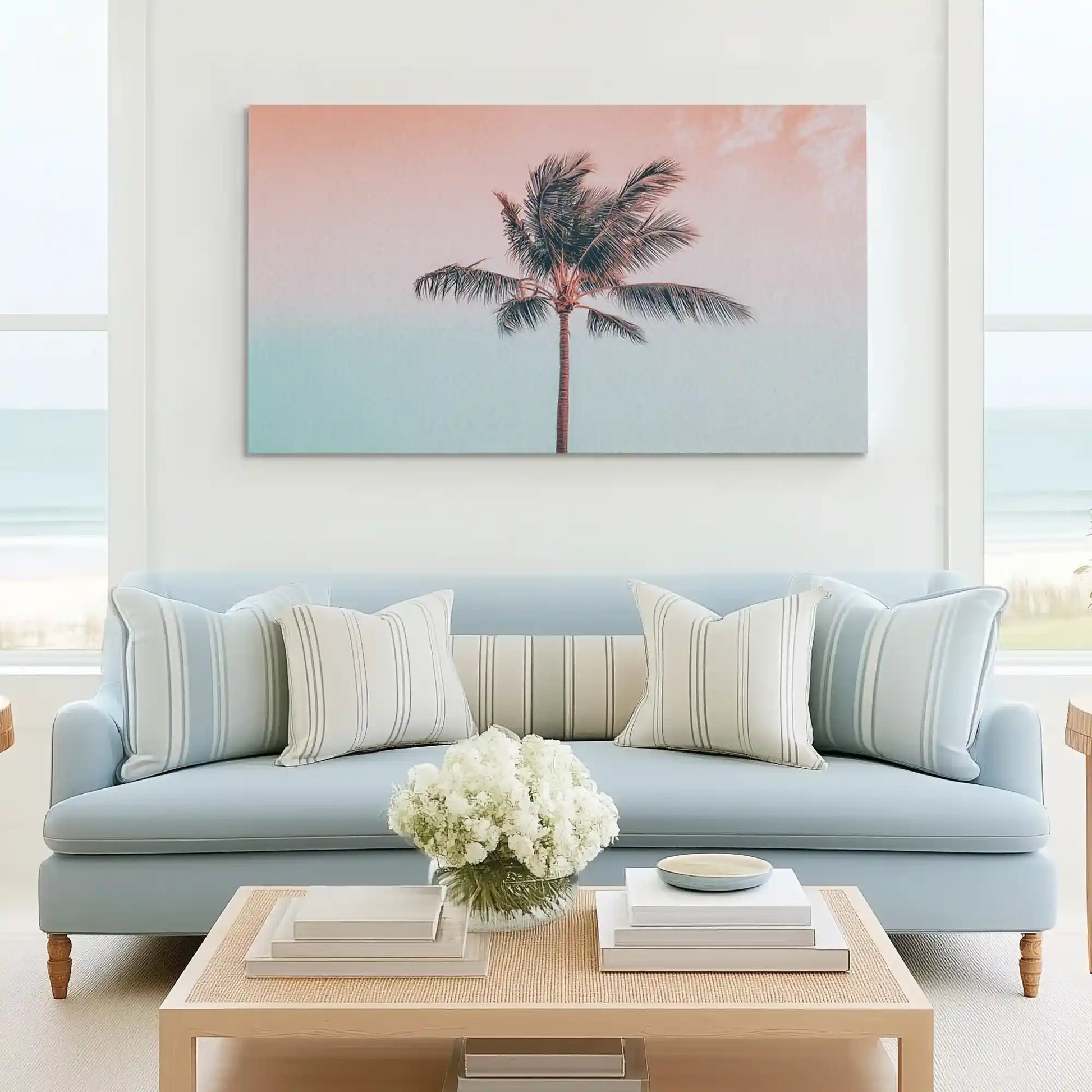 Tranquil tropical canvas wall art complementing coastal-inspired contemporary décor
