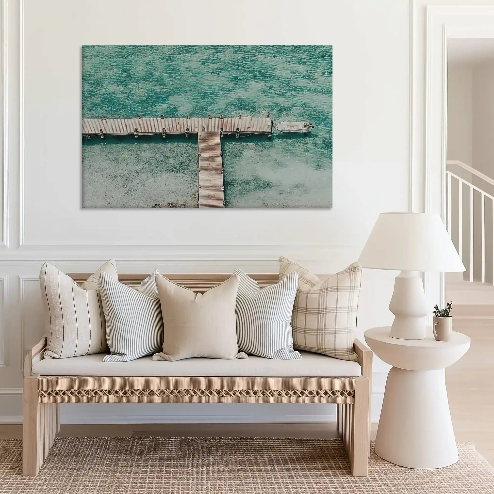 Large ocean dock canvas art perfect for bedroom above bed placement
