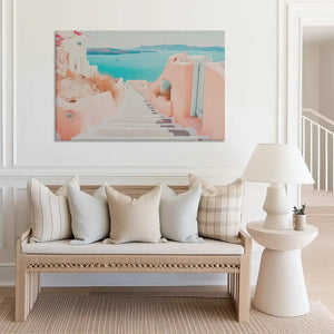 Sunlit coastal pathway captured in canvas print with modern travel style