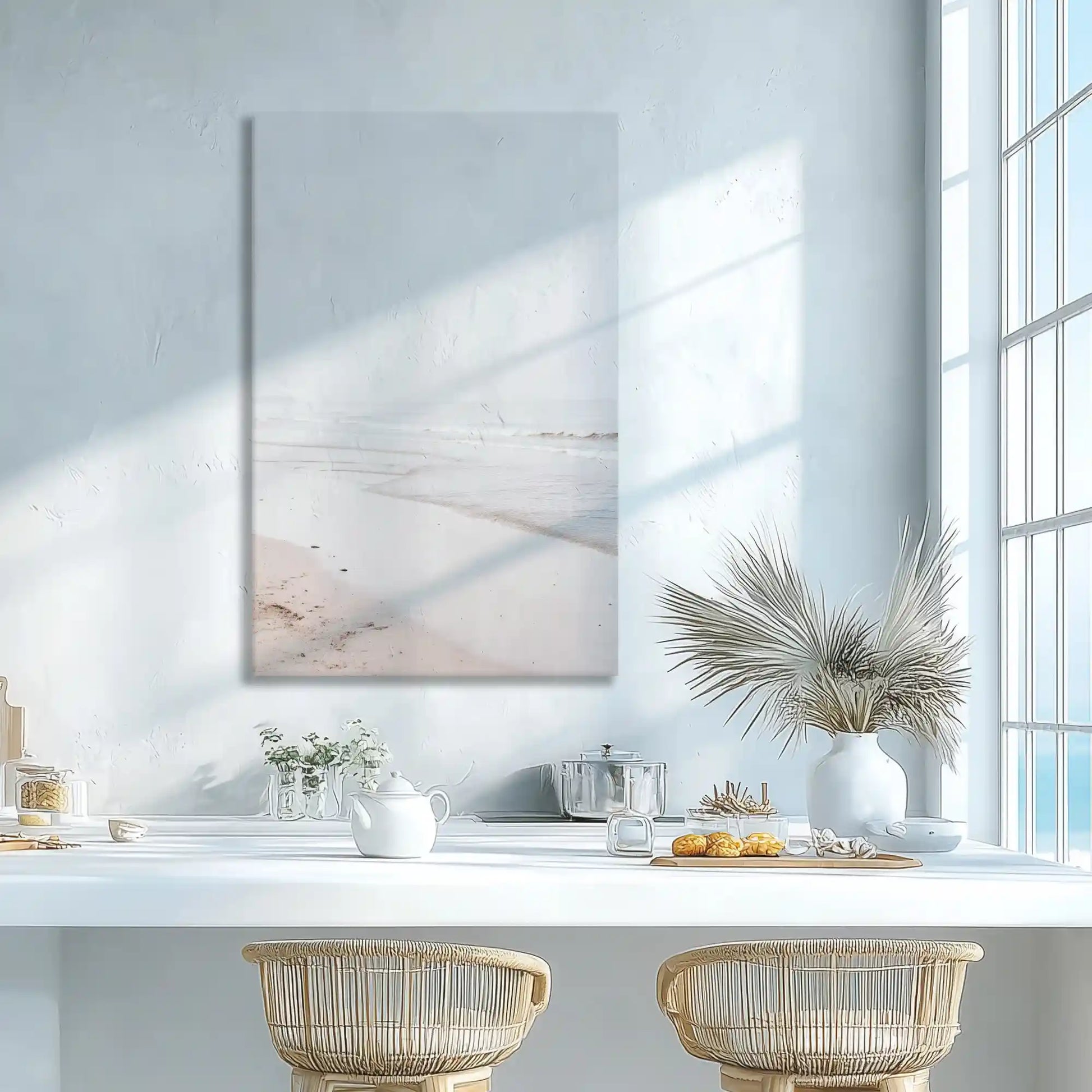 Pastel shoreline canvas print adding serene coastal calm to modern wall decor