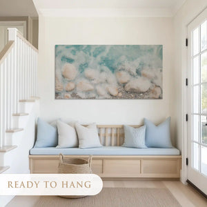 Calm turquoise wave canvas art with sandy tones for airy modern living rooms