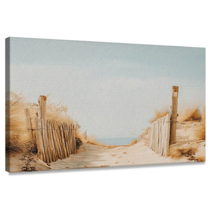 Coastal dune path canvas wall art with blue sky for living room décor