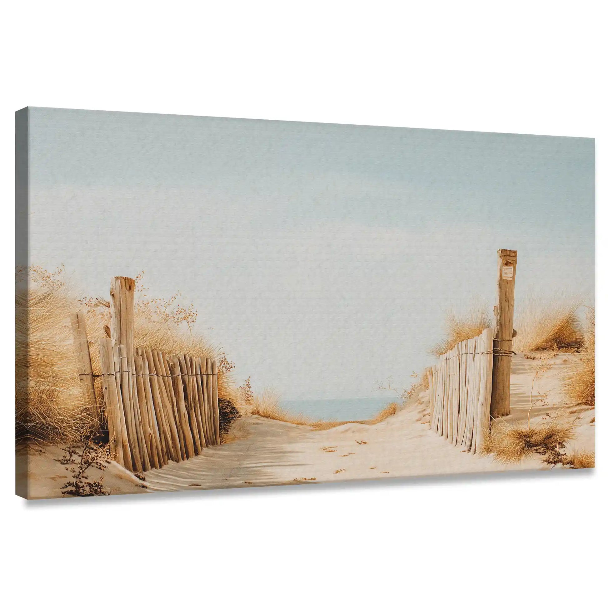 Coastal dune path canvas wall art with blue sky for living room décor