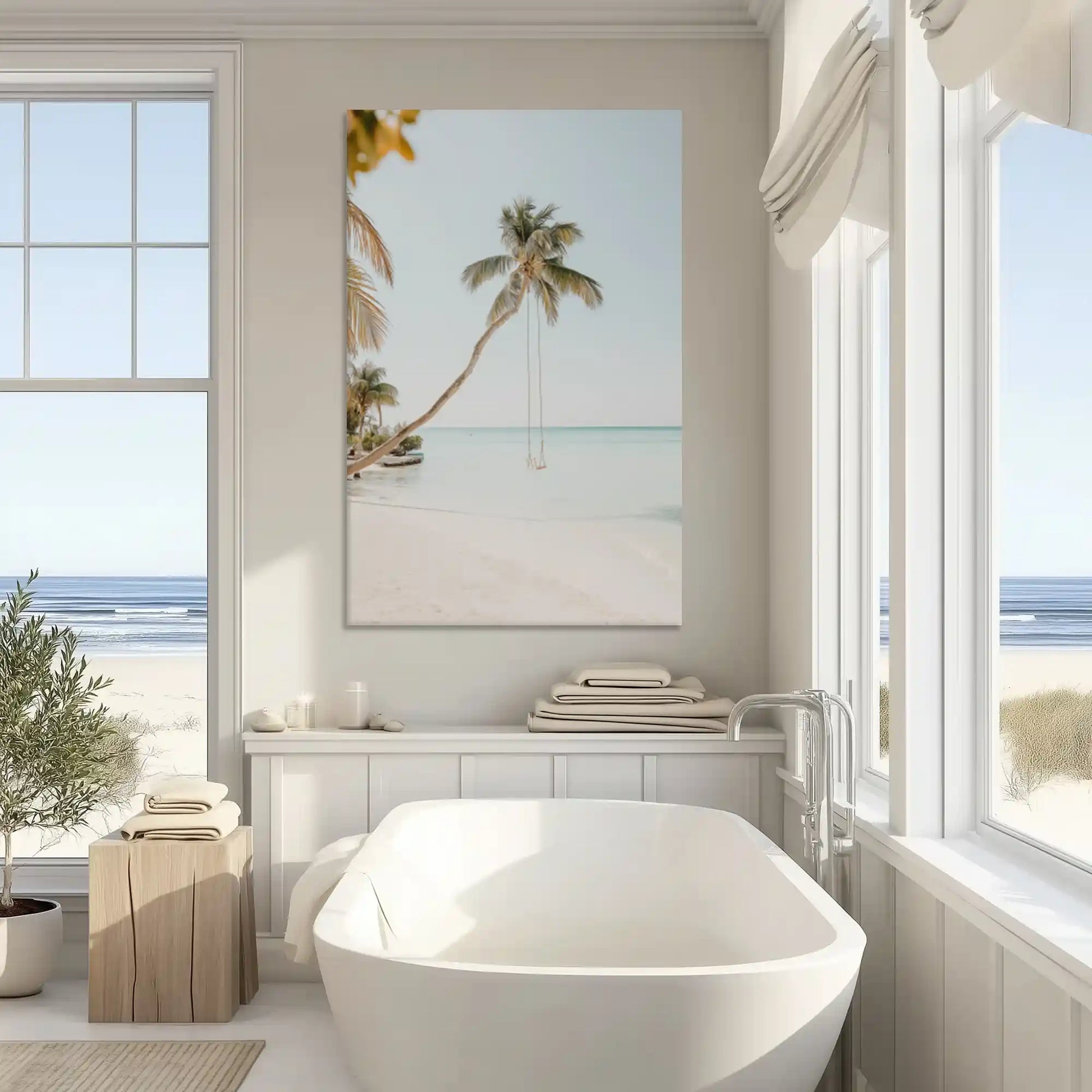 Neutral palm beach canvas art enhancing modern wall decor with relaxed coastal character