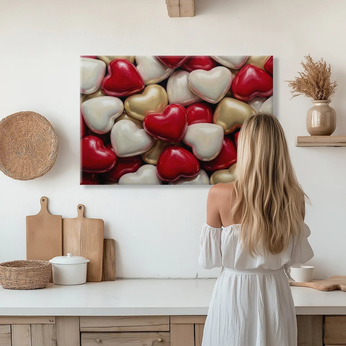 Smooth-edged heart shapes in saturated colors showcased on a canvas artwork with a centered horizontal layout
