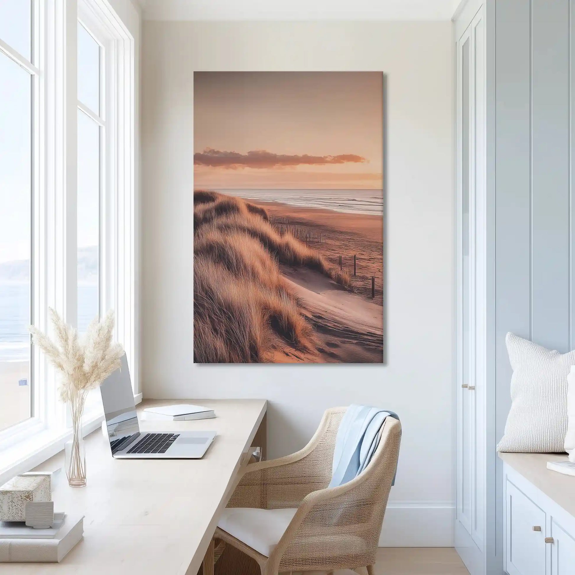 Muted warm seascape canvas print adding depth to modern decor