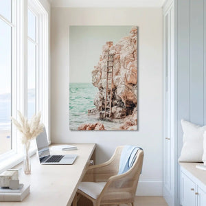 Extra large seaside cliff canvas wall art showcasing natural rock textures for airy interiors