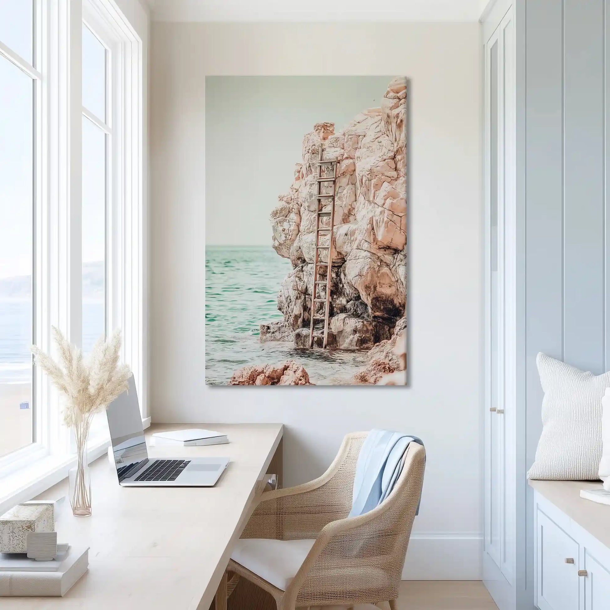 Extra large seaside cliff canvas wall art showcasing natural rock textures for airy interiors