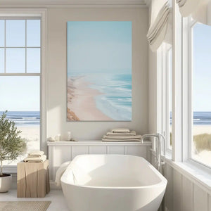 Serene ocean shoreline painting enriching contemporary wall decor settings