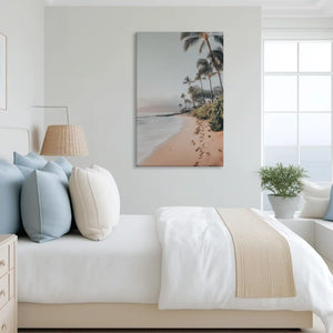 Tranquil coastal beach canvas art complementing coastal-inspired decor with natural serenity