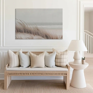 Large coastal horizon canvas print perfect for above sofa placement in airy rooms
