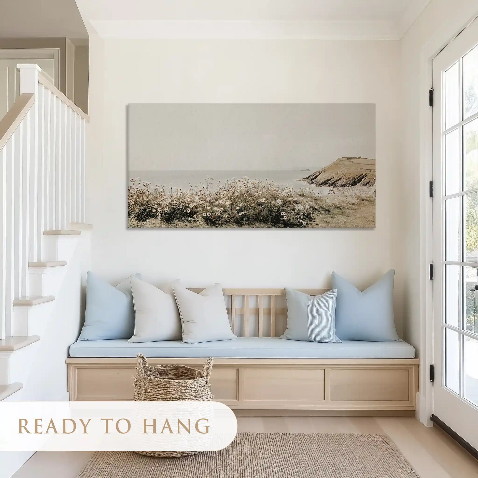 Calm coastal floral canvas art with muted tones for airy minimalist interiors