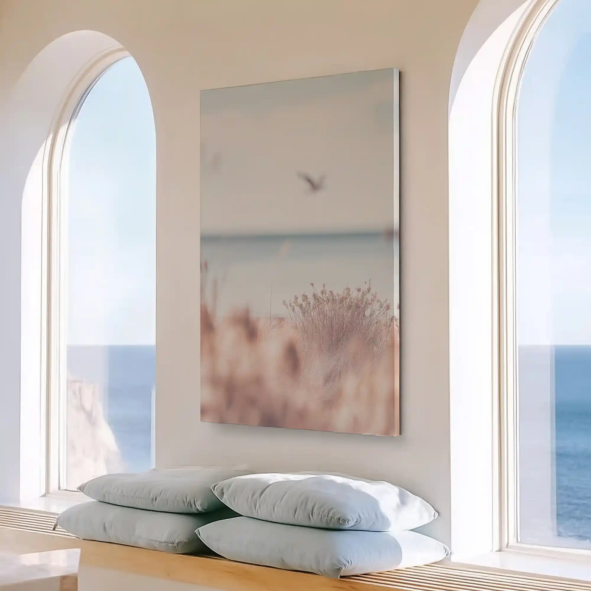 Large pastel coastal painting perfect for above the sofa wall placement