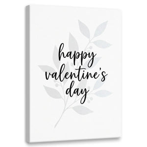 Minimalist canvas wall art featuring 'happy valentine’s day' in handwritten script over a soft botanical branch illustration
