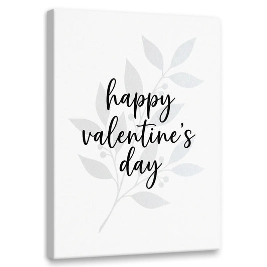 Minimalist canvas wall art featuring 'happy valentine’s day' in handwritten script over a soft botanical branch illustration